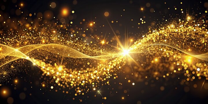Vibrant golden particles swirl in elegant, mesmerizing motion, creating a luxurious, cinematic atmosphere perfect for high-end celebrations, award shows, and concert openings.
