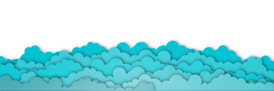 Light blue paper clouds isolated on transparent background.