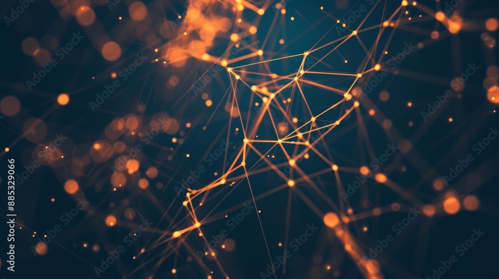 Poster a dark background accentuating the glow of interconnected lines and dots representing a high-tech ne