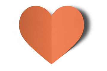 Orange origami paper hearts isolated on transparent background.