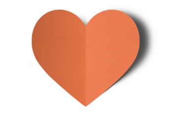 Orange origami paper hearts isolated on transparent background.