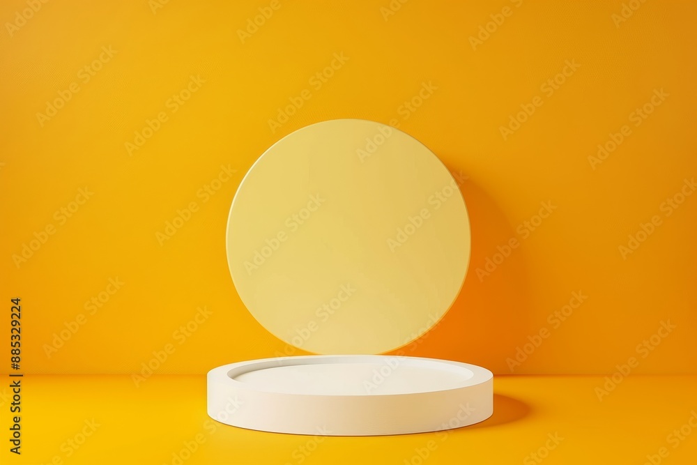 Poster 3d rendering of an abstract platform display with a modern podium on a yellow room background. the b