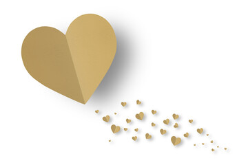 Light brown origami paper hearts isolated on transparent background.