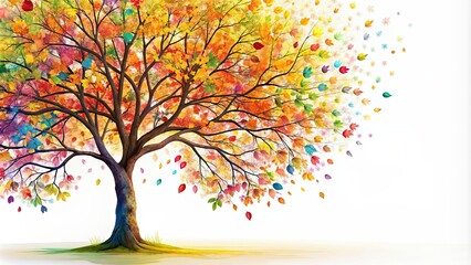 Colorful tree with hanging branches and leaves background, colorful, tree