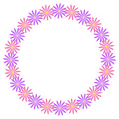 round frame made of purple and violet flowers against white