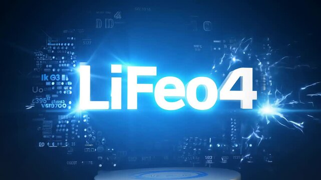 The inscription "LiFePo4" on the background of electrical discharges and a printed circuit board.
Concept: modern technologies, energy and batteries, innovation electricity.