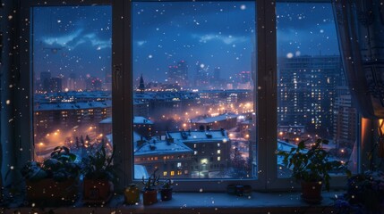 Winter Cityscape Through a Window