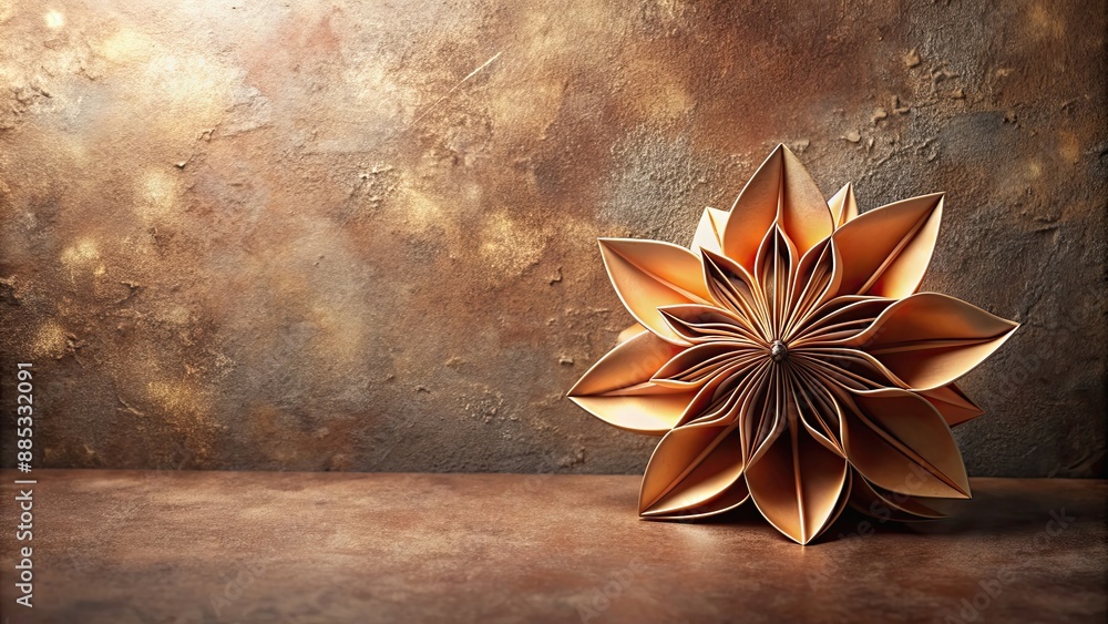 Poster Artistic origami flower in rose gold hues against a textured backdrop, origami, flower, rose gold, artistic