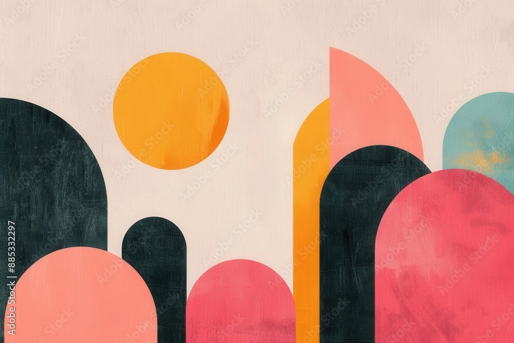Aufkleber abstract geometric shapes in vibrant colors creating a modern artistic design with circles and arche
