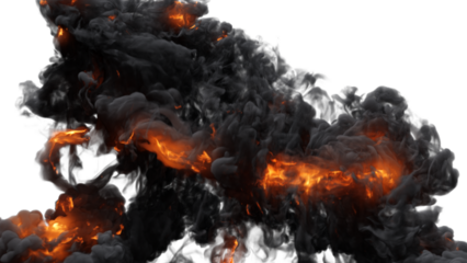 Fire explosion with sparks isolated on transparency background. Fire smoke and dust 