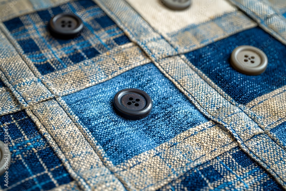 Poster close-up of a patchwork fabric with buttons
