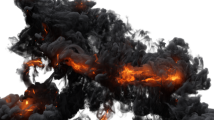 Fire explosion with sparks isolated on transparency background. Fire smoke and dust 