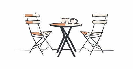 Fototapeta premium This PNG image shows a continuous line drawing of a table and chairs at a street cafe - the background is transparent