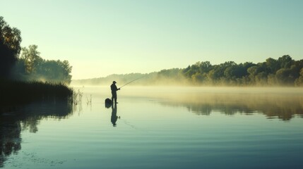 A fisherman casting a line into a serene lake  AI generated illustration