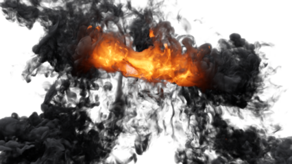 Fire explosion with sparks isolated on transparency background. Fire smoke and dust 
