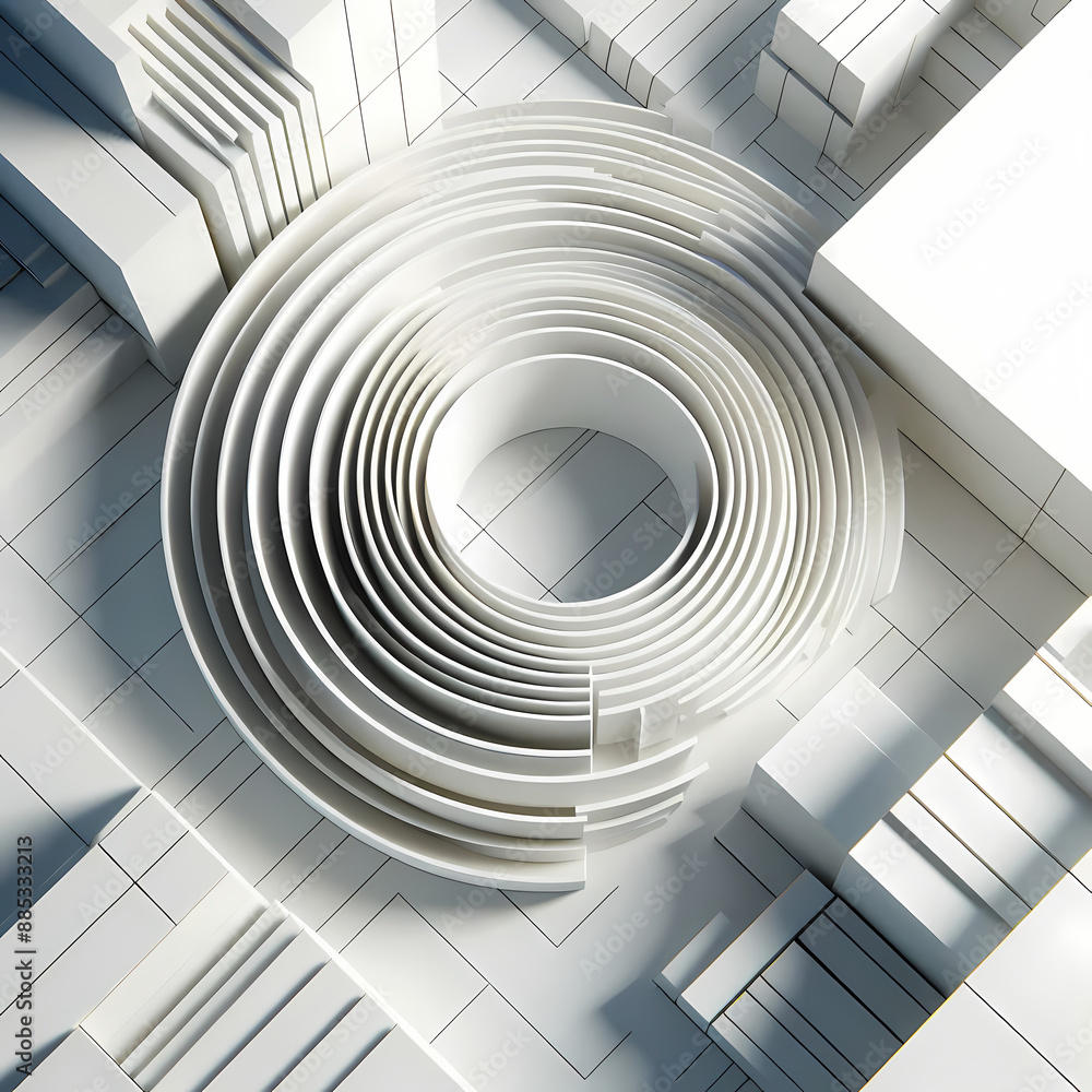 Poster abstract render featuring white geometric background design clean lines
