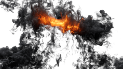 Fire explosion with sparks isolated on transparency background. Fire smoke and dust 