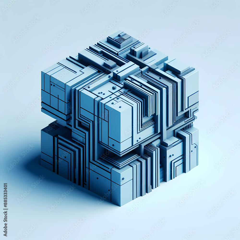 Poster abstract render blue cube shape featuring geometric design minimalist touch
