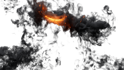 Fire explosion with sparks isolated on transparency background. Fire smoke and dust 