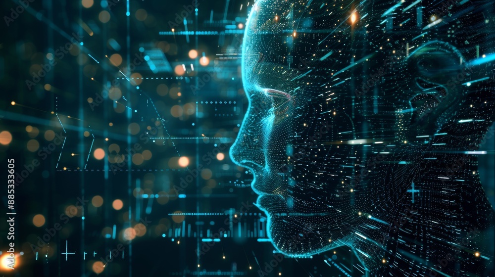 Poster A futuristic rendering of artificial intelligence and machine learning processes portraying the intelligence of a computer AI generated illustration