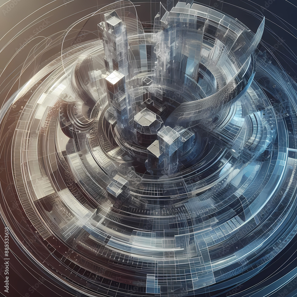 Poster abstract glass structure within background design rendered clear detailing