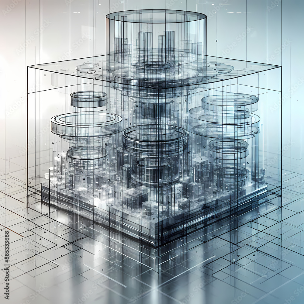Poster abstract glass structure within background design rendered clear detailing