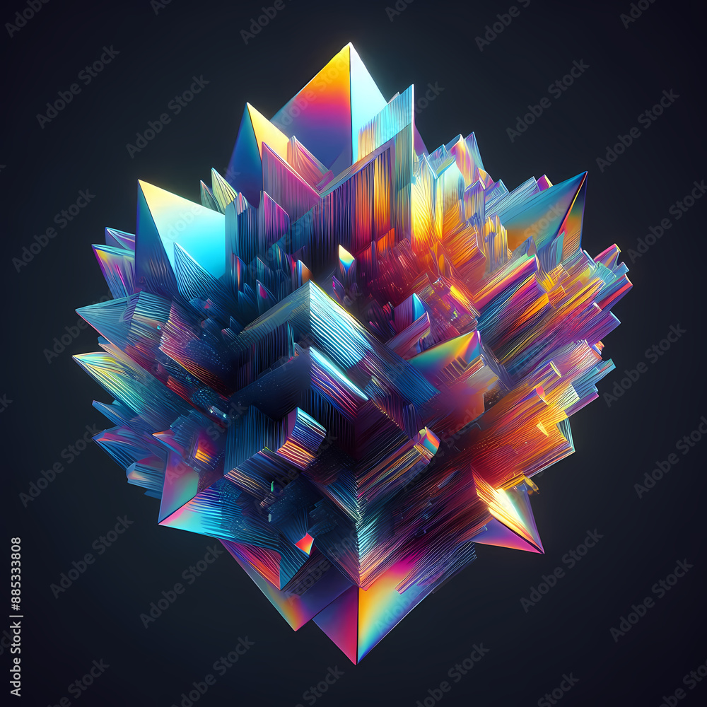 Poster abstract iridescent shape resembling colorful crystal rendered shimmering effect
