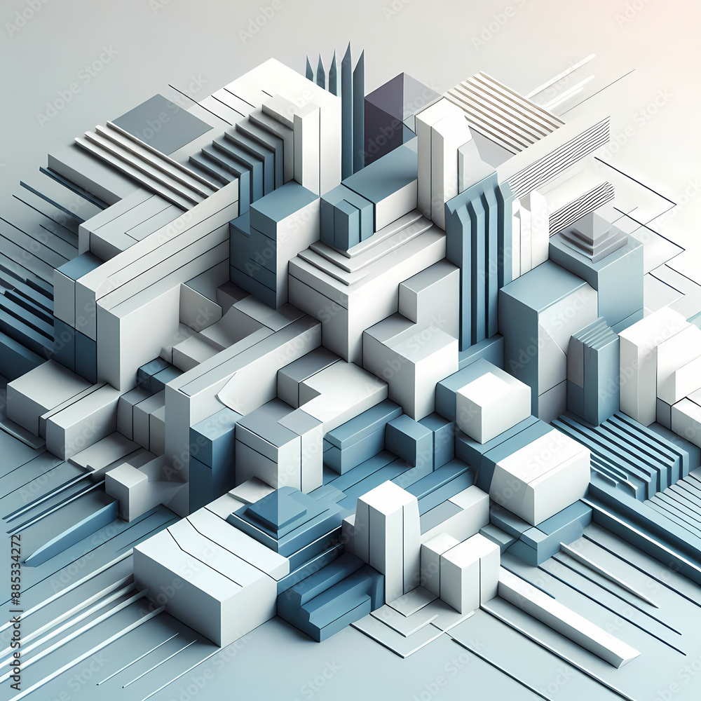 Poster background design showcasing abstract geometric blocks rendered sharp edges