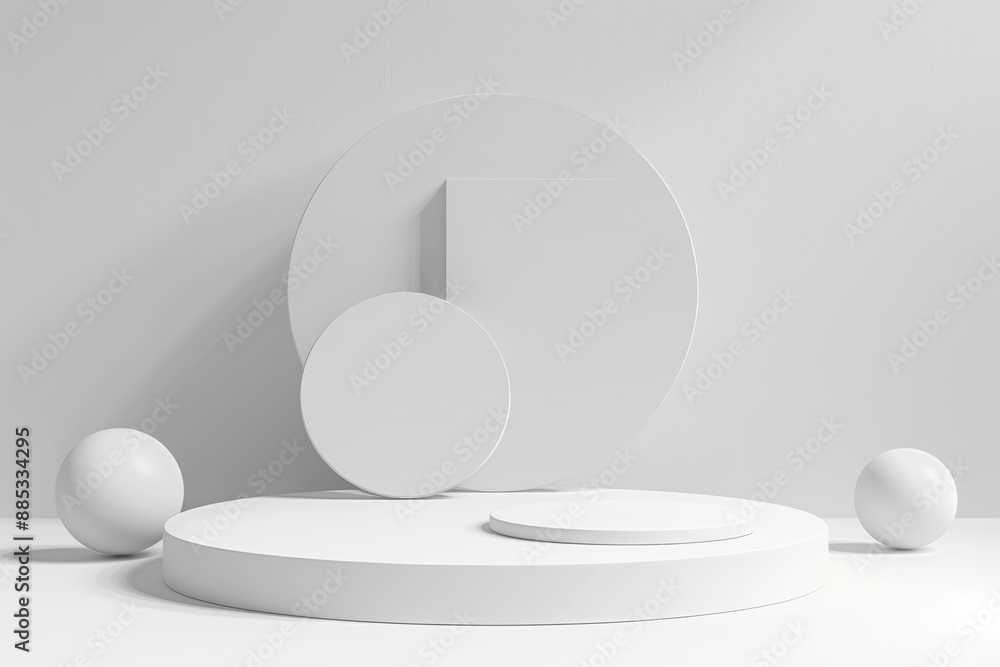 Poster white podium 3d background with geometric scene pedestal abstract window light studio stand object o