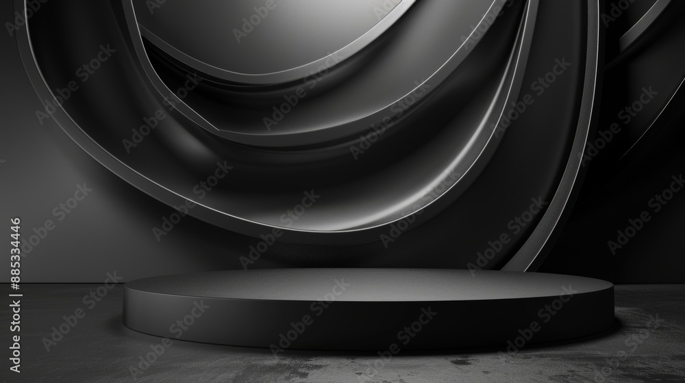 Poster 3d black podium background of luxury stage presentation product, studio display or a blank showcase 