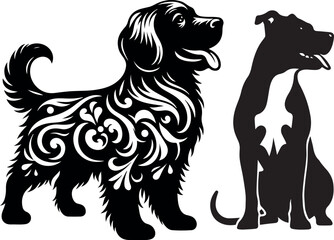 Vector black silhouette of a dog isolated on a white background.