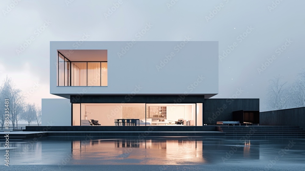 Poster a house from bauhaus architecture transformed into a minimalistic macro art ai generated illustratio