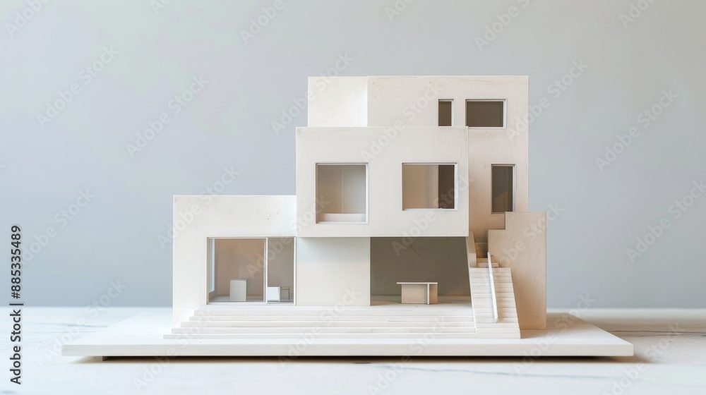 Poster a house from bauhaus architecture transformed into a minimalistic macro art ai generated illustratio