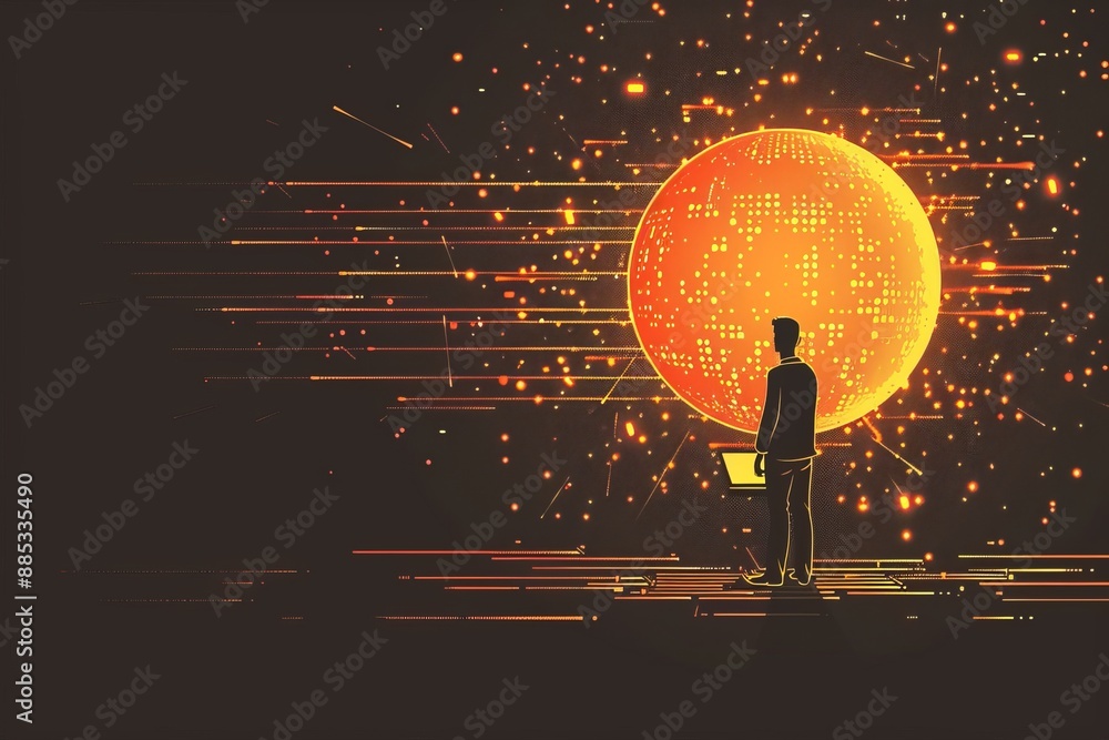 Poster concept of big data flow technology and data science illustration. concept of data mining, business 
