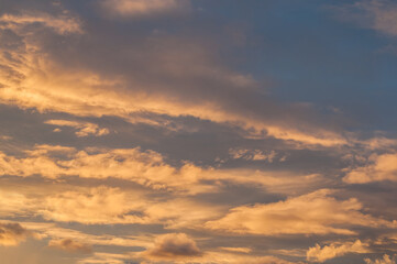 Dramatic cloudy sky clouds, natural sunset sky landscape scene