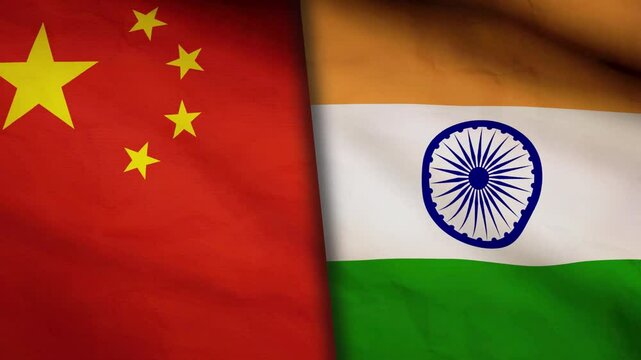 High detailed National flag of India and China waving