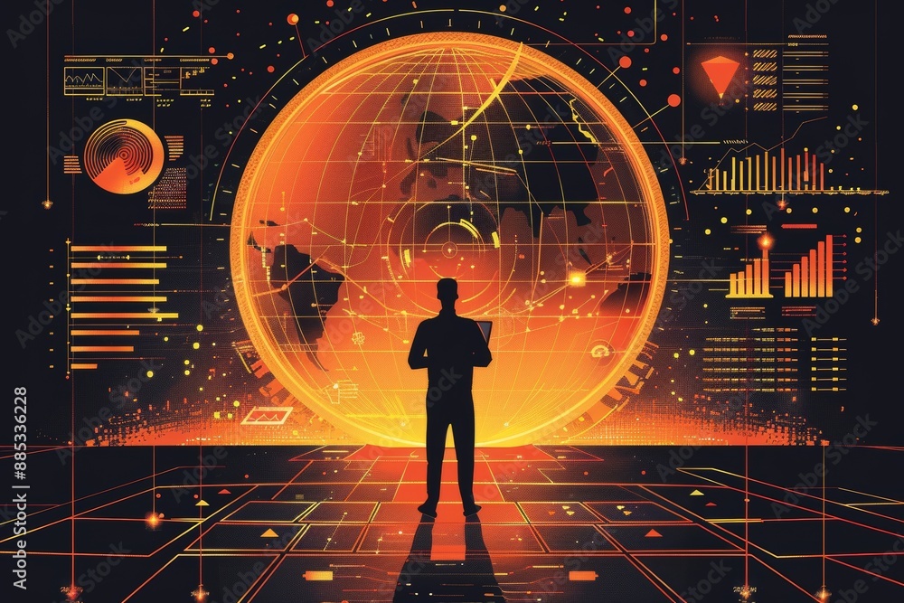 Poster flow of big data technology and data science. concept of data research, data mining, business analyt