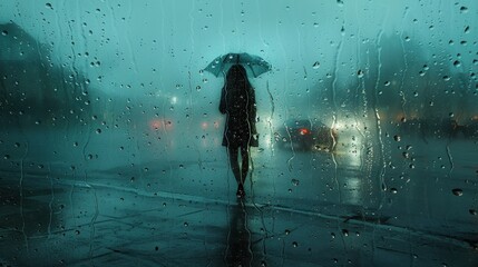 A breathtaking and detailed photo of a lone figure standing at a window, watching the rain cascade down the glass
