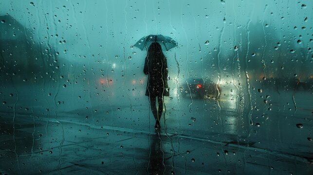 A breathtaking and detailed photo of a lone figure standing at a window, watching the rain cascade down the glass