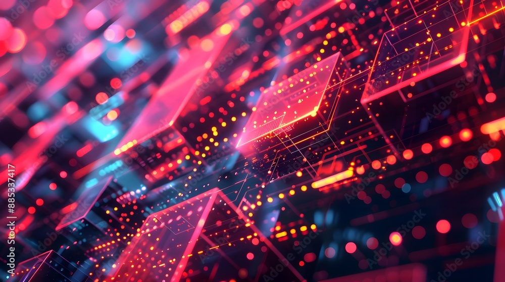 Poster futuristic digital network with glowing cubes and data points