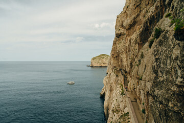Stairs towards the cave of Grotta di Nettuno, Sardinia, Italy