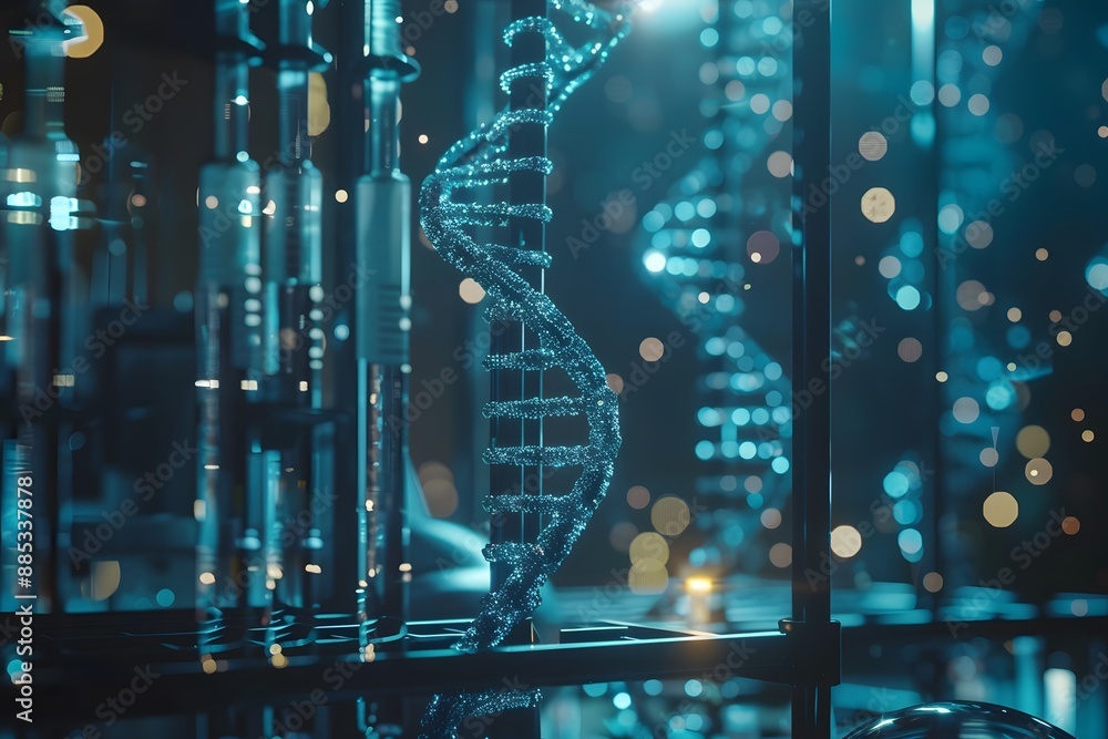 Aufkleber illuminated dna helix in a high-tech laboratory setting