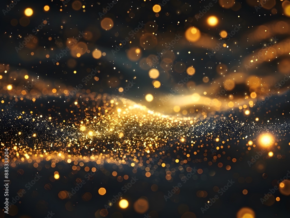 Poster Golden Sparkles in a Dark Abstract Background