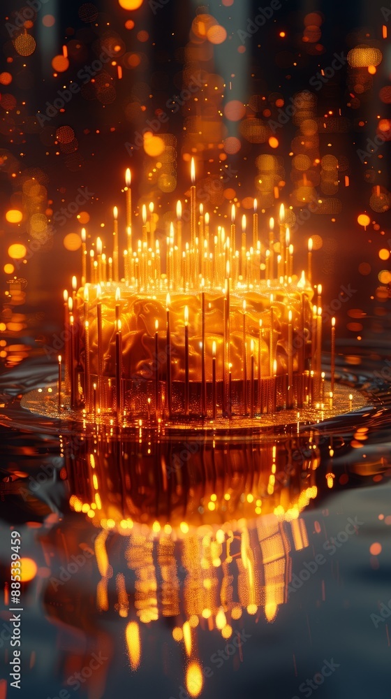 Poster Vibrant abstract image with golden lights and bokeh effect, creating a mesmerizing and ethereal atmosphere.