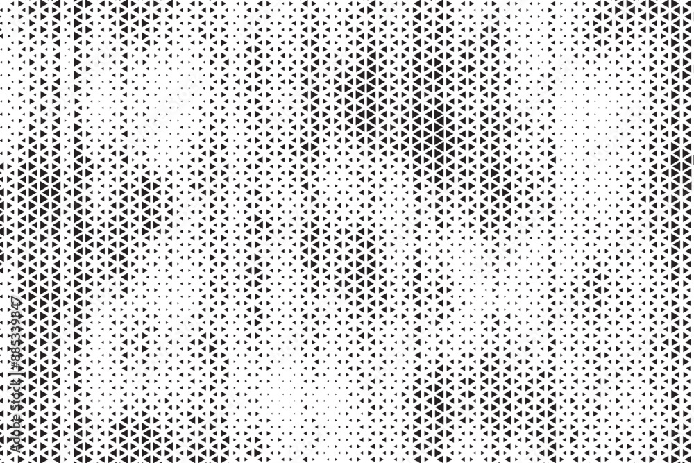 Poster Halftone triangle abstract grunge background. Monochrome geometric vector pattern. Vector illustration.