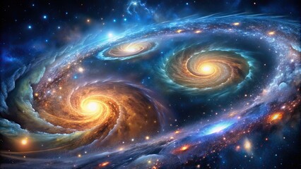 Obraz premium Dynamic galactic swirls and colorful star fields in mesmerizing astrophotography, galaxy, stars, cosmos, astronomical