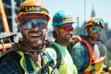 Obraz premium Close-up Smiling Construction Worker in Safety Gear with 
