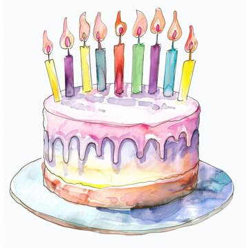 recommend clip art: Stock illustration of birthday cake watercolor clipart on transparent background.