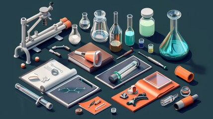 Chemistry Lab Equipment 3D Illustration.