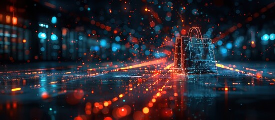Fototapeta premium Digital Shopping Bag in a Futuristic Setting